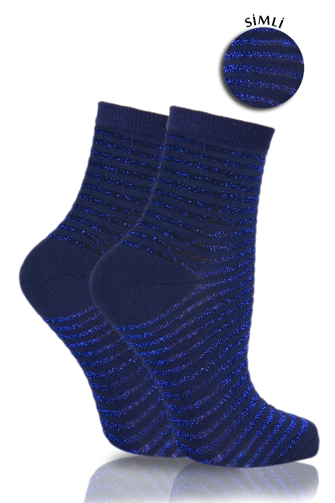 Çizgili Lacivert Simli Çorap Arya