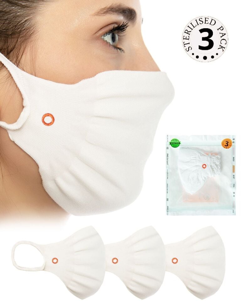 3lü Paket Steril Antibakteriyel Yıkanabilir Beyaz Maske