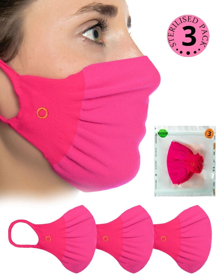 3lü Paket Steril Antibakteriyel Yıkanabilir Fuşya Maske