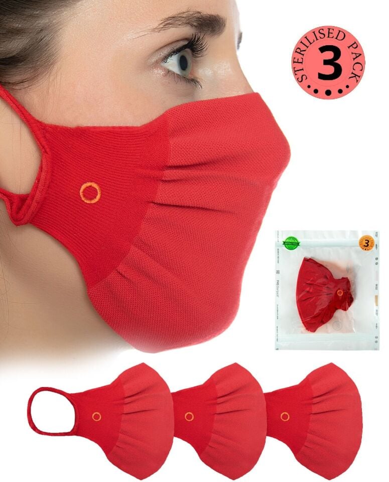3lü Steril Antibakteriyel Yıkanabilir Kırmızı Maske