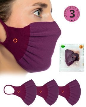 3lü Paket Steril Antibakteriyel Yıkanabilir Mor Maske