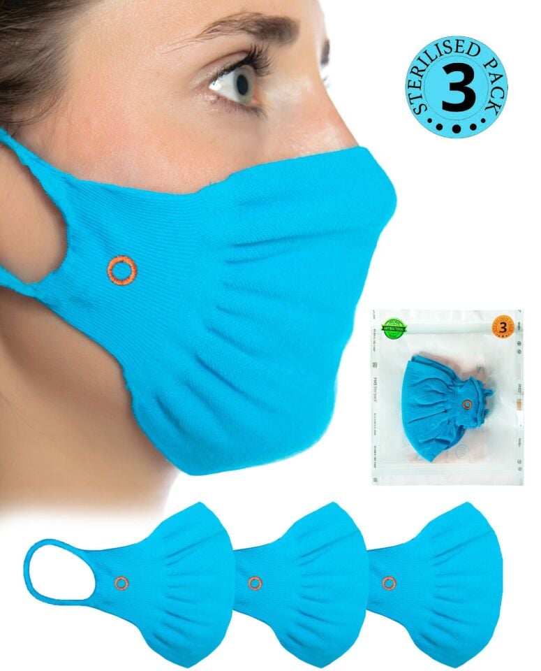 3lü Steril Antibakteriyel Yıkanabilir Turkuaz Maske