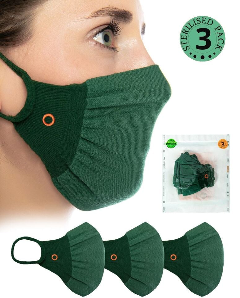 3lü Paket Steril Antibakteriyel Yıkanabilir Yeşil Maske
