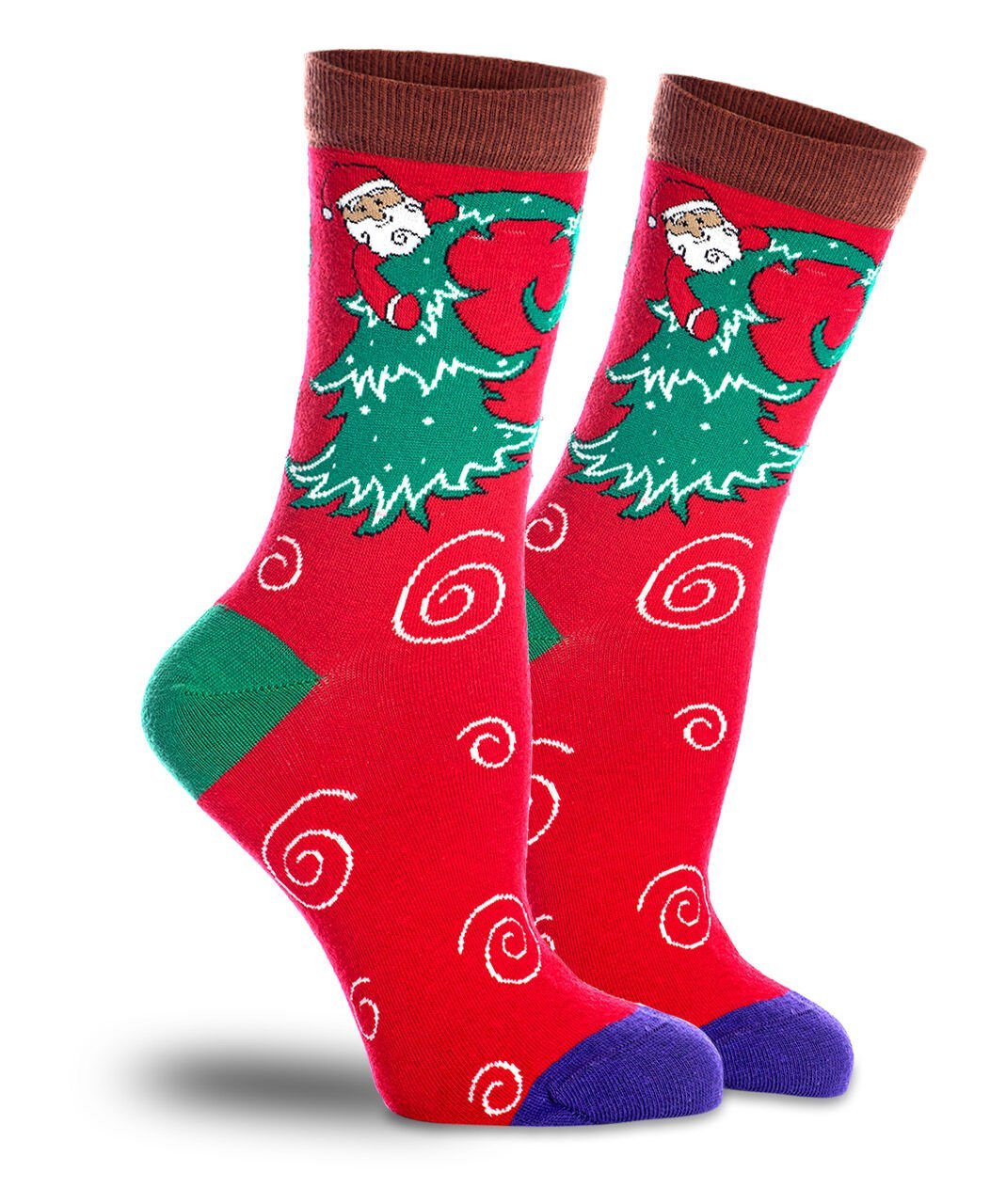 Kadın Yılbaşı Çorabı Çam Ağacı ve Noel Baba Desenli