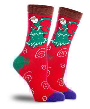 Kadın Yılbaşı Çorabı Çam Ağacı ve Noel Baba Desenli