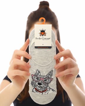 Gri Renk Köpek Desen Babet Çorap