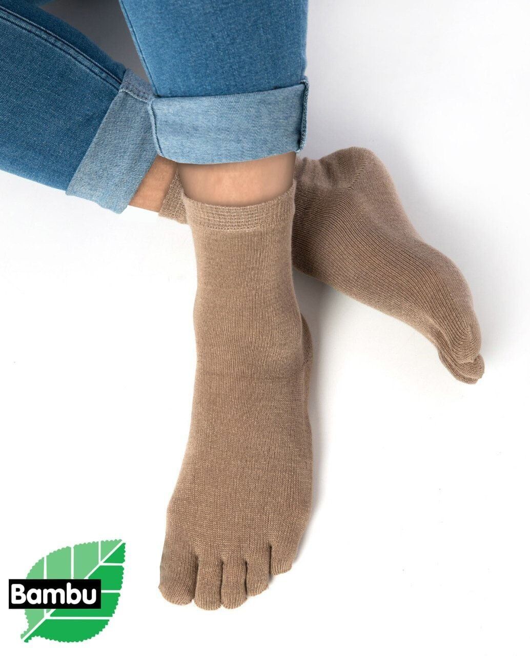 Bambu Parmaklı Çorap Unisex Sütlü Kahve Renk