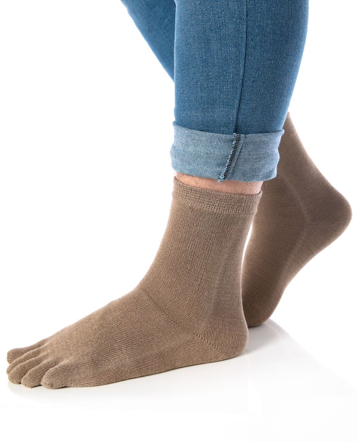 Bambu Parmaklı Çorap Unisex Sütlü Kahve Renk