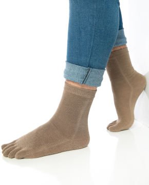 Bambu Parmaklı Çorap Unisex Sütlü Kahve Renk
