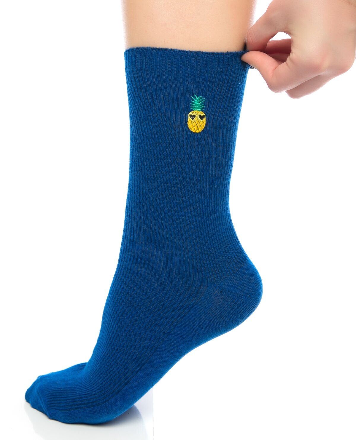 Ananas Nakışlı Saks Mavi Renk Kadın Soket Çorap