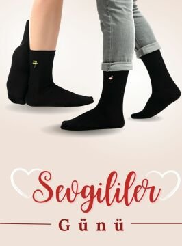 Flamingo ve Ayçiçeği Nakışlı Çoraplar Sevgili Kombini