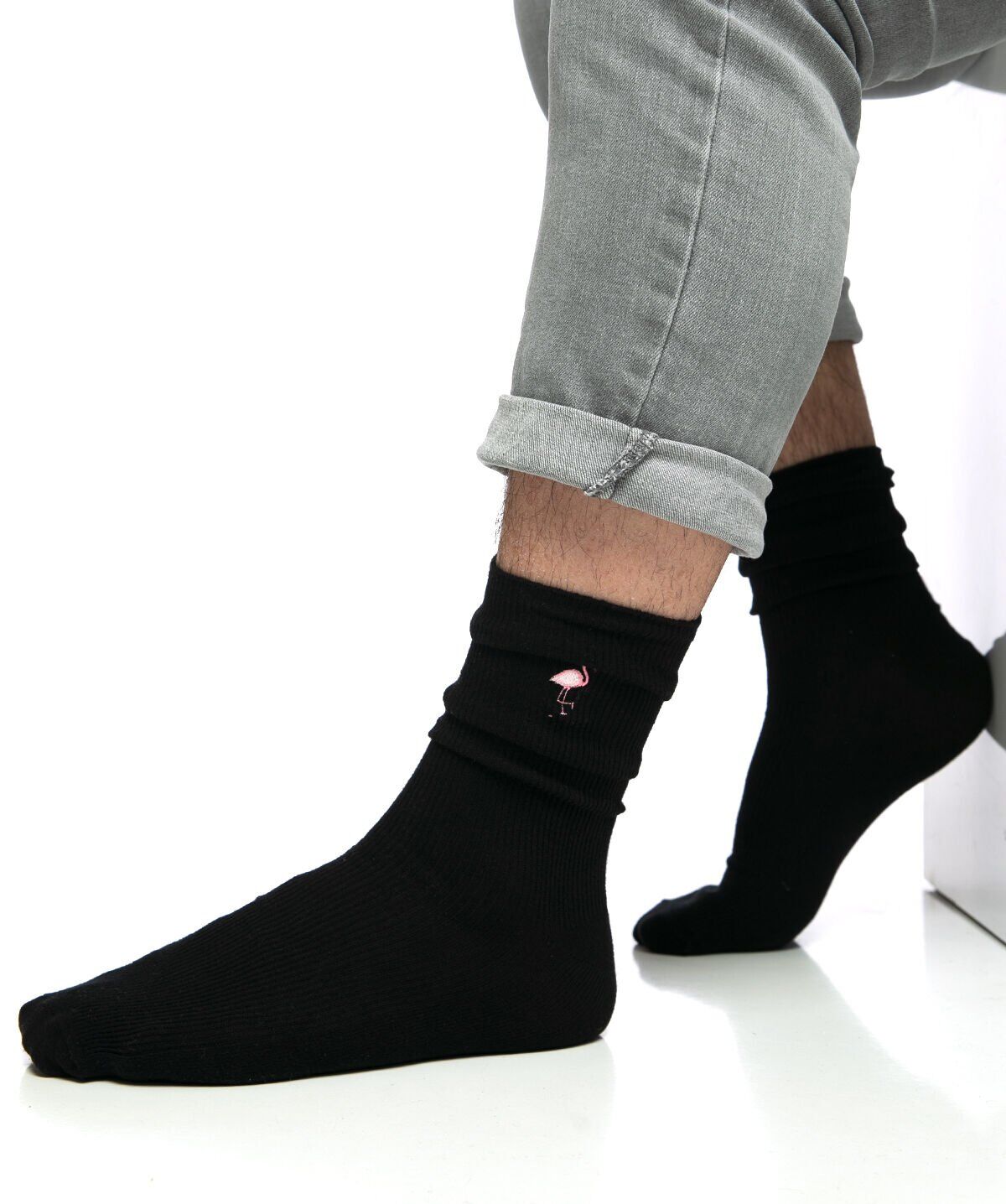 Flamingo ve Ayçiçeği Nakışlı Çoraplar Sevgili Kombini