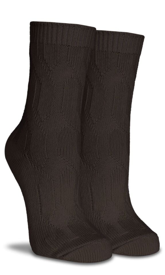 Kahverengi Renk Örgü Desen Kışlık Çorap