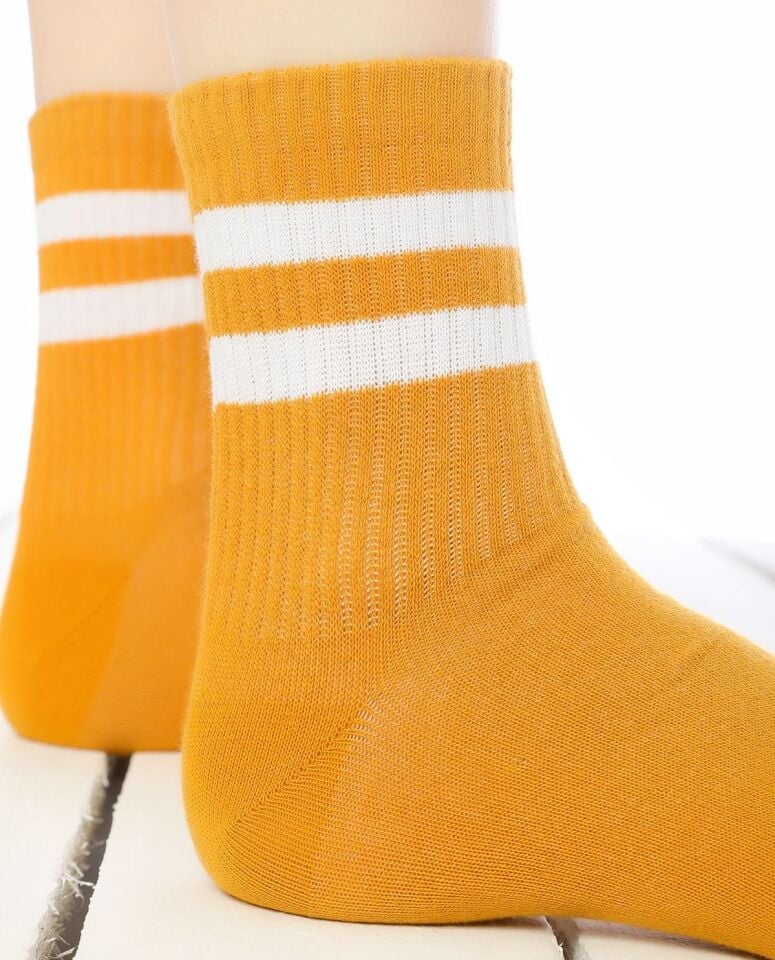 Serena Beyaz Çizgili Hardal Tenis Çorap Brogetti