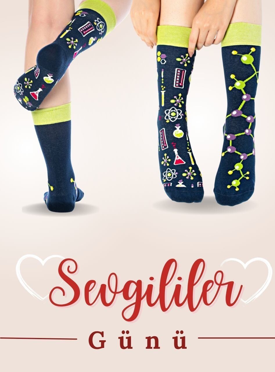 Kimya ve Molekül Desenli Çift Çorapları