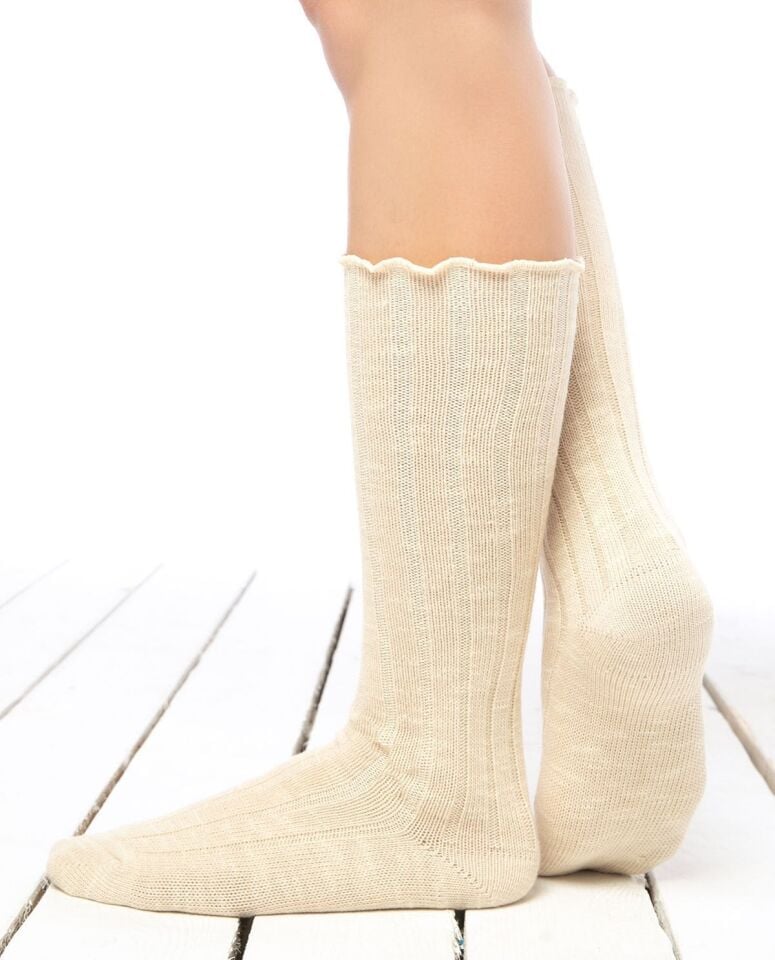 Ekru Muline  Dizaltı Çorap Emma