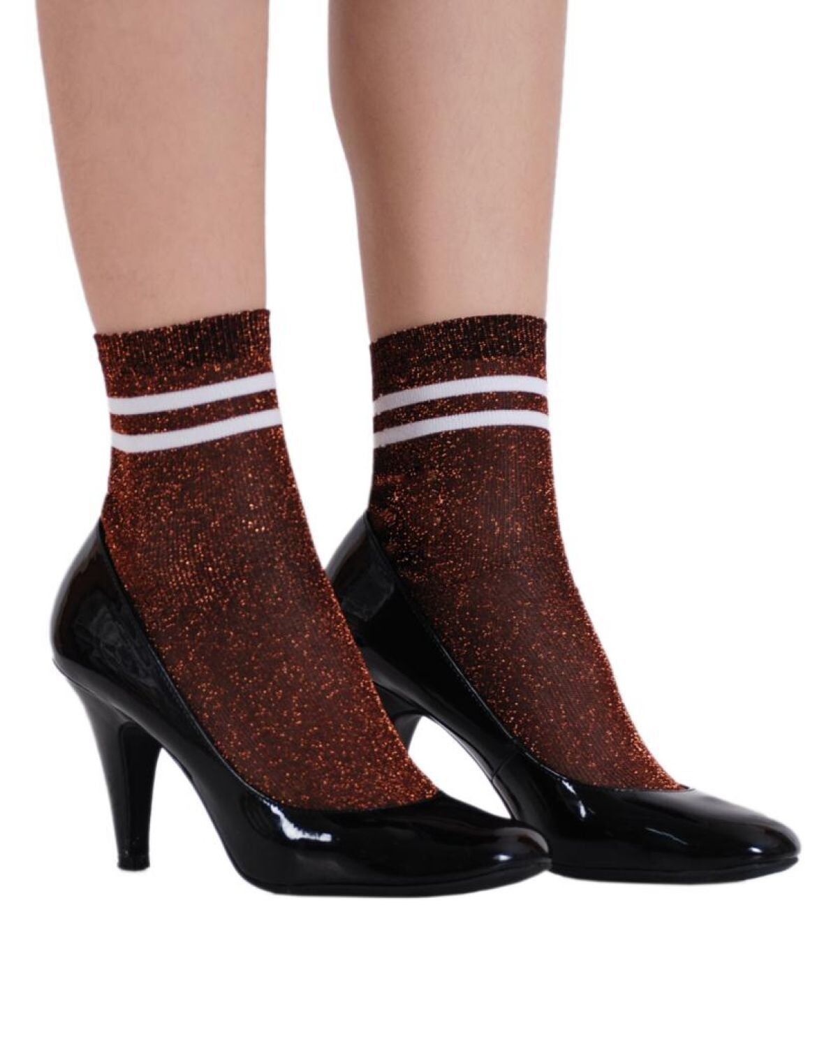 Victoria Bakır Renk Simli Çizgili Çorap