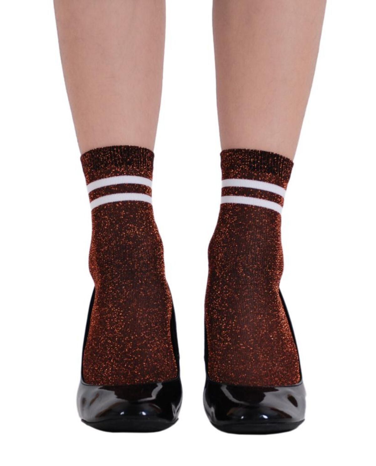 Victoria Bakır Renk Simli Çizgili Çorap