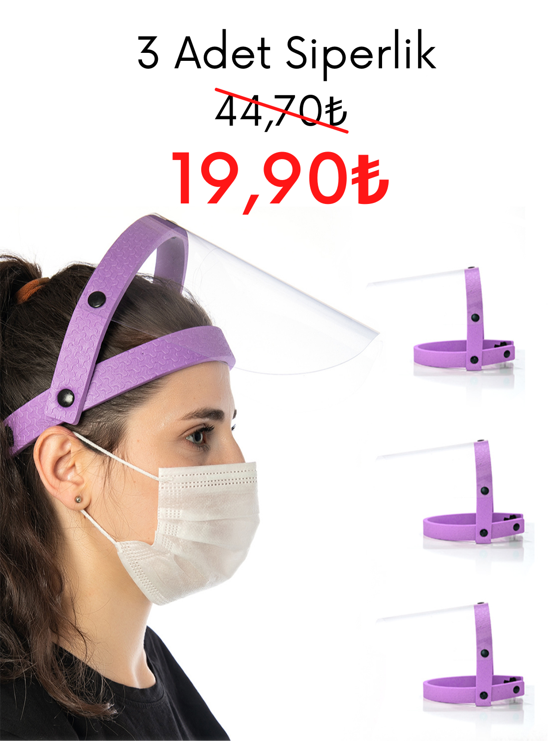 Açılabilir Yüz Siperliği 3lü Eko Paket Lila Renk