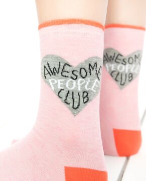 Awesome People Club Yazılı Pembe Soket Çorap