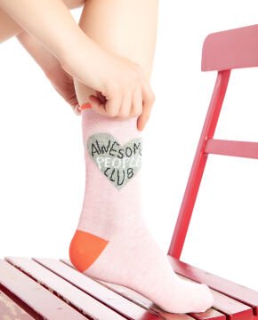 Awesome People Club Yazılı Pembe Soket Çorap