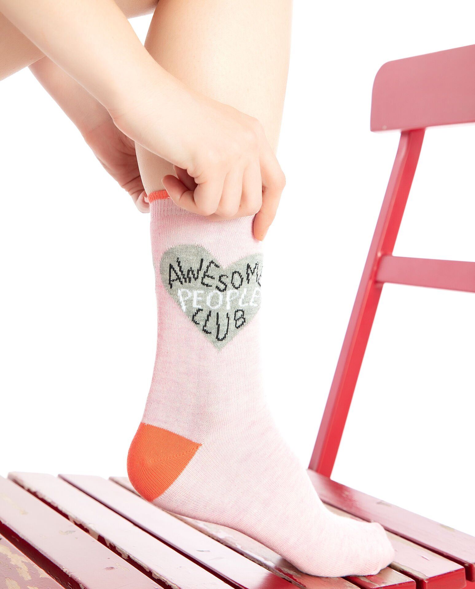 Awesome People Club Yazılı Pembe Soket Çorap RENKLİ - TEK BEDEN