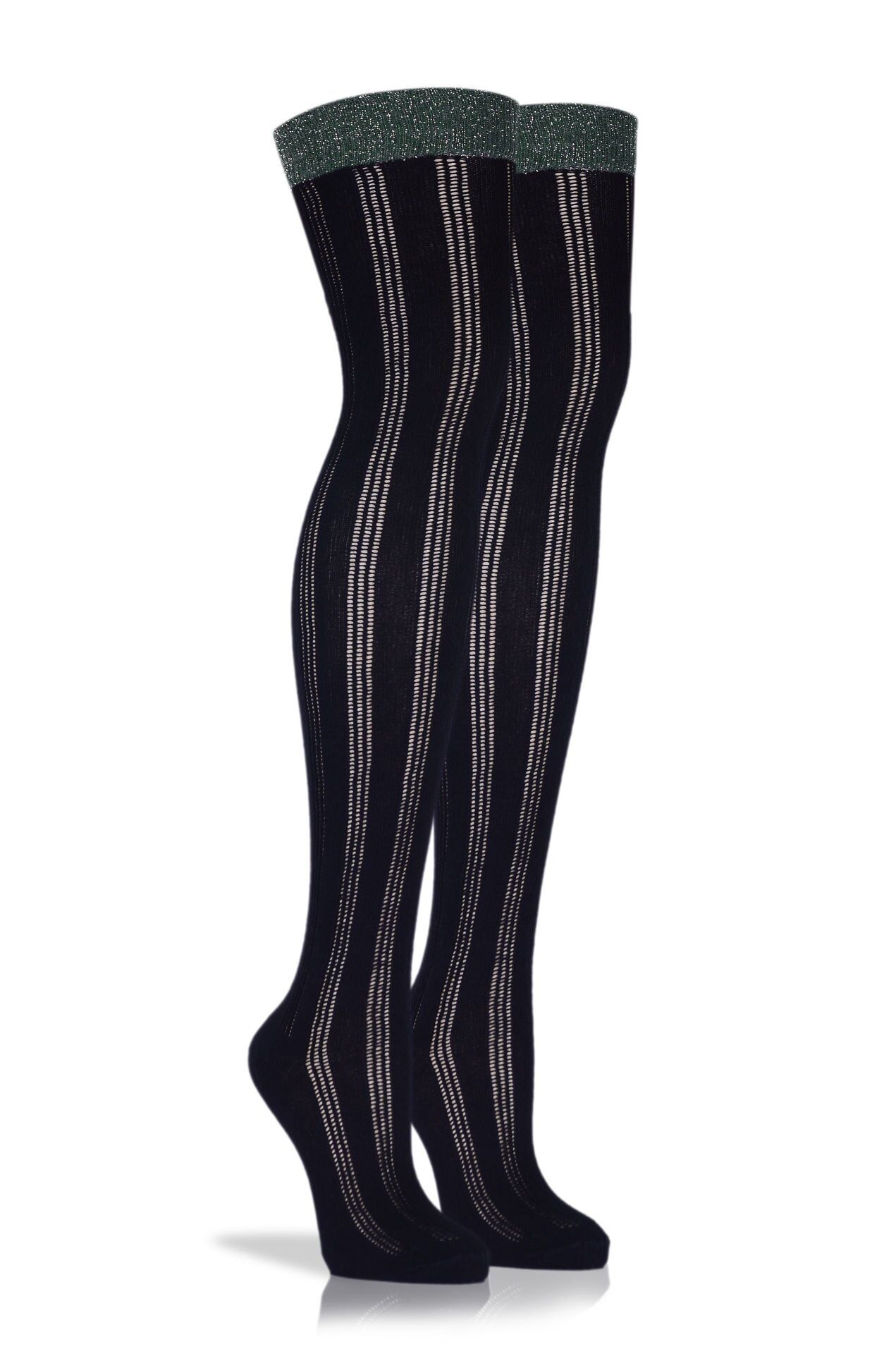 Lastiği Simli Uzun Dizüstü Çorap Siyah Noble