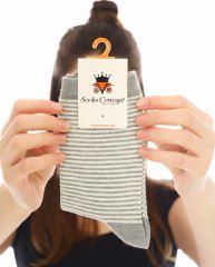 Çizgili Kışlık Kadın Soket Çorap Gri Renk GRİ - 36/40