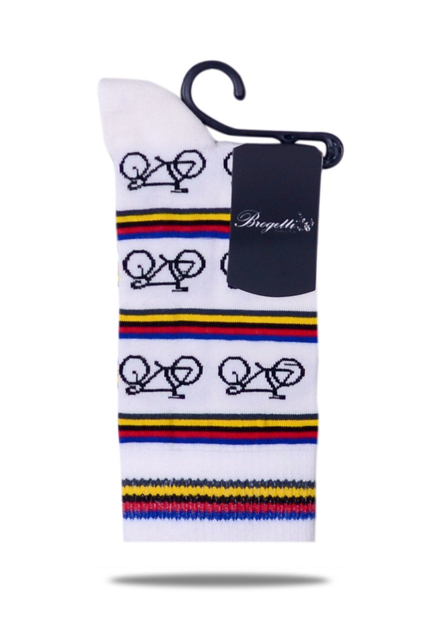 Renkli Çizgili ve Bisiklet Detaylı Bambu Soket Çorap Benica EKRU - 39/41