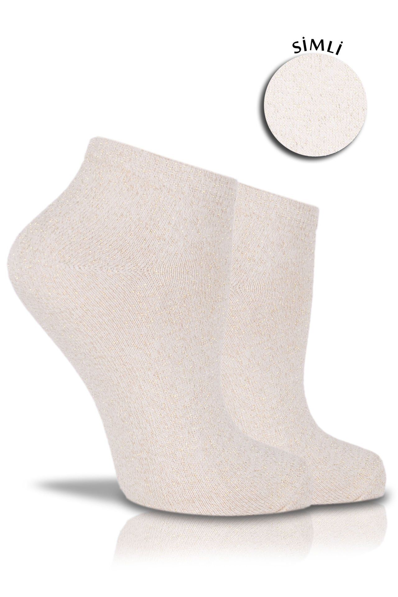 Ekru  Simli  Çorap Ella