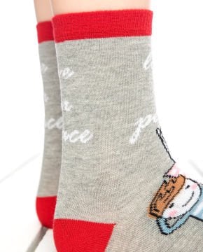 Love in Peace Yazılı Gri Renk Soket Çorap