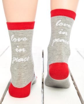 Love in Peace Yazılı Gri Renk Soket Çorap