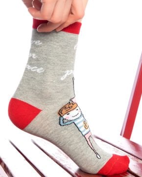 Love in Peace Yazılı Gri Renk Soket Çorap