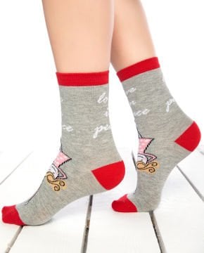 Love in Peace Yazılı Gri Renk Soket Çorap