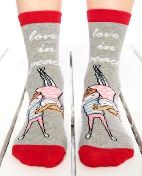 Love in Peace Yazılı Gri Renk Soket Çorap