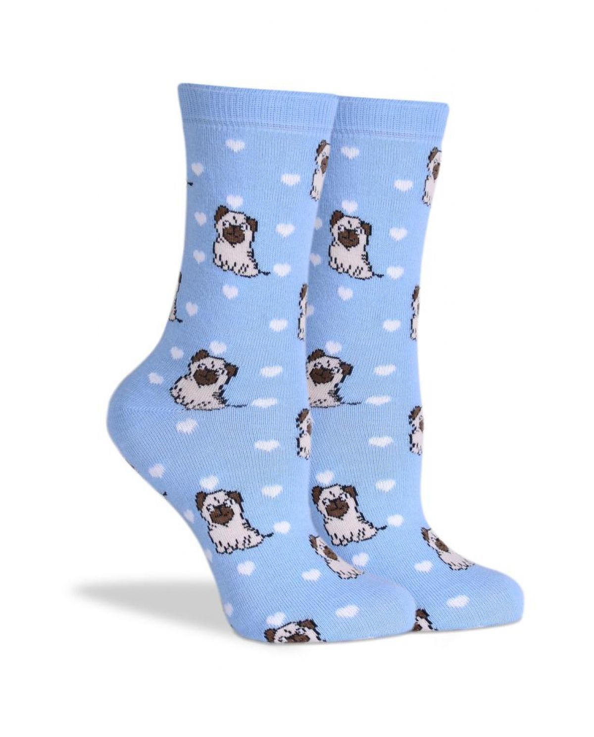 Mavi Pug Çorabı Beyaz Kalpli