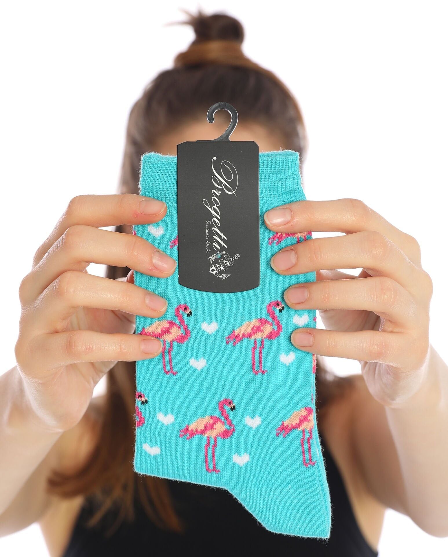 Flamingo Çorap Turkuaz Beyaz Kalpli