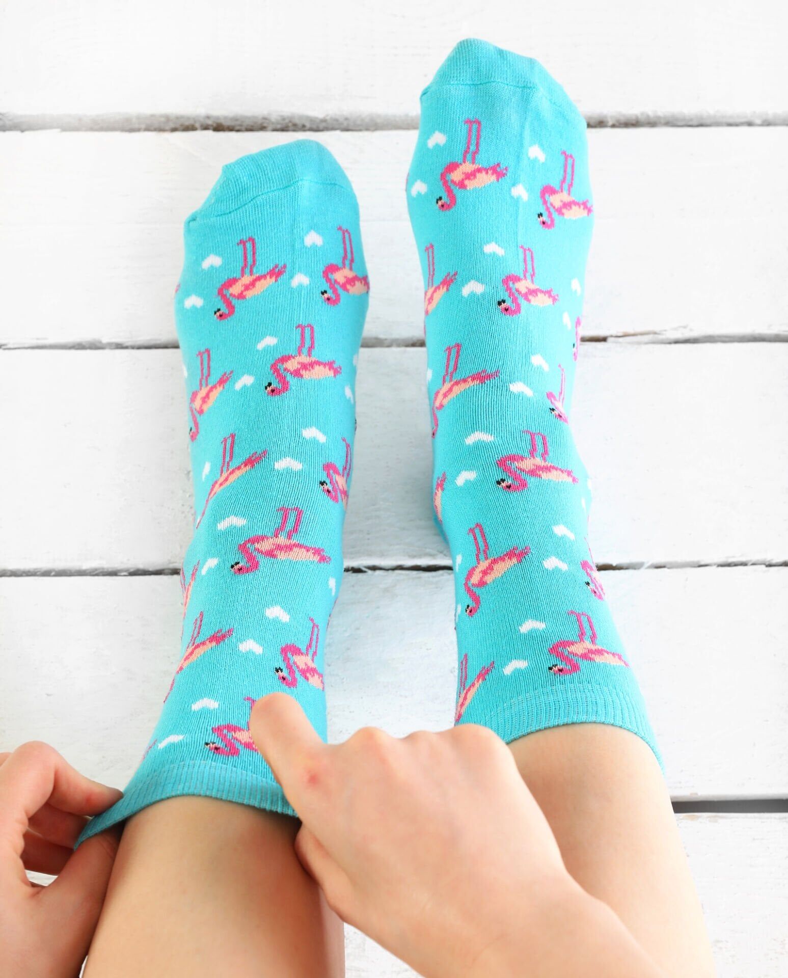 Flamingo Çorap Turkuaz Beyaz Kalpli
