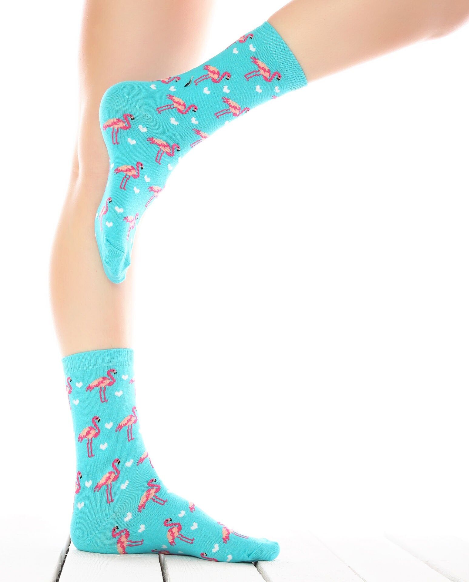 Flamingo Çorap Turkuaz Beyaz Kalpli