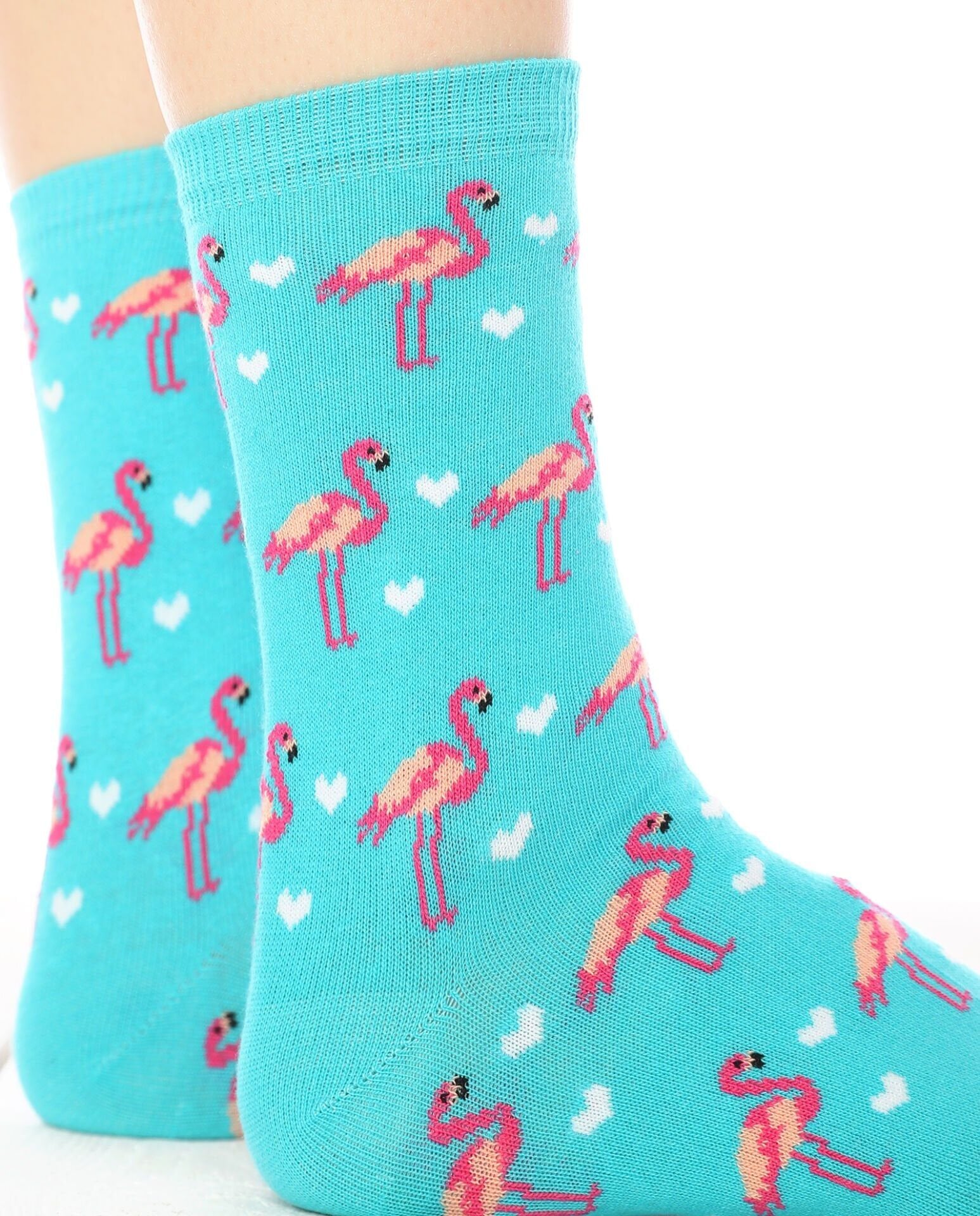 Flamingo Çorap Turkuaz Beyaz Kalpli