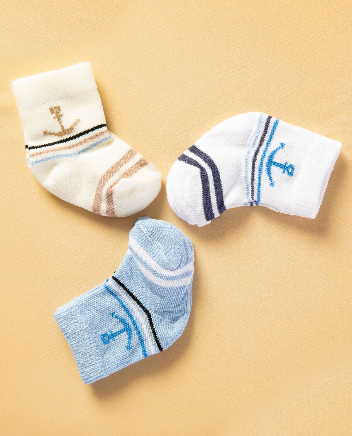 3lü Eko Paket Desenli Erkek Bebek Çorap RENKLİ - 0-3 AY