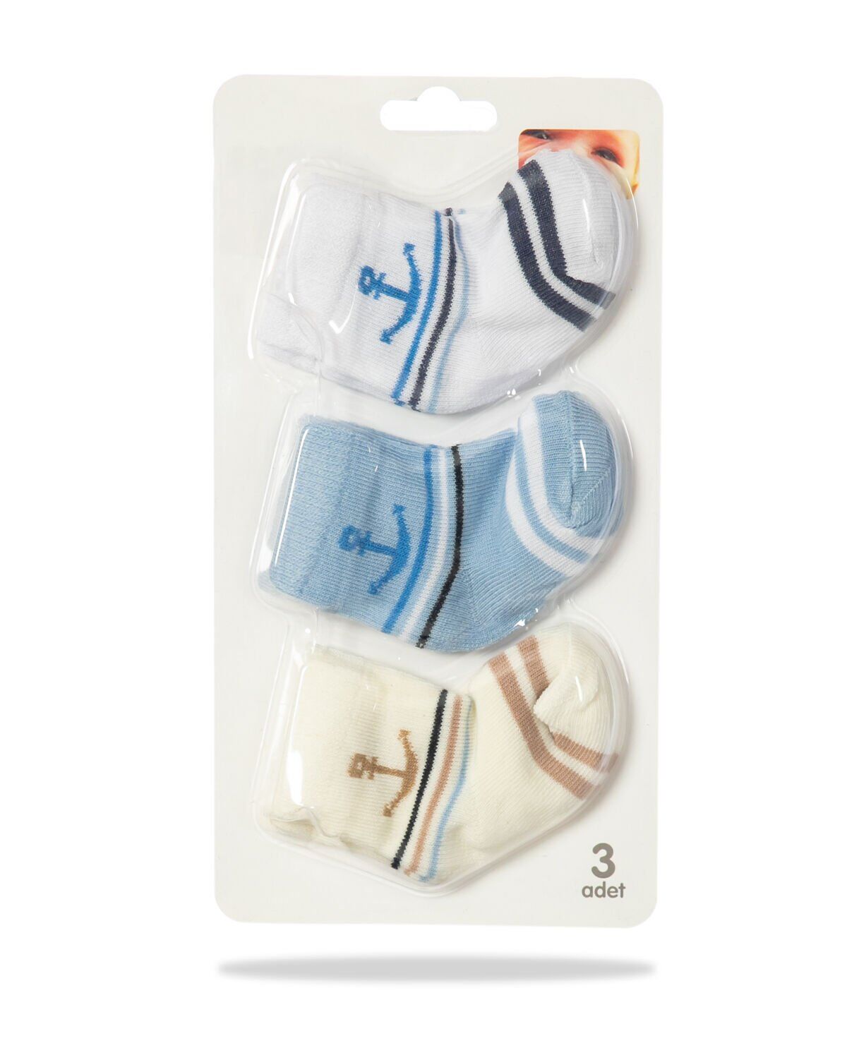 3lü Eko Paket Desenli Erkek Bebek Çorap RENKLİ - 0-3 AY