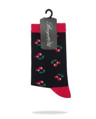 Kiraz Desenli Siyah Renk Bambu Kadın Soket Çorap SİYAH - 36/40