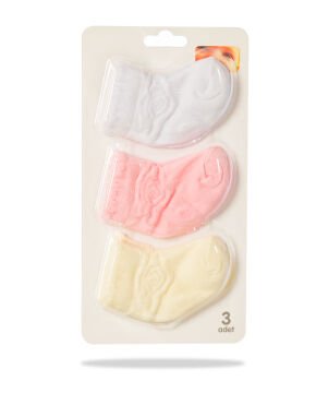 Kabartma Gül Desenli Kız Bebek Çorabı 3lü Paket