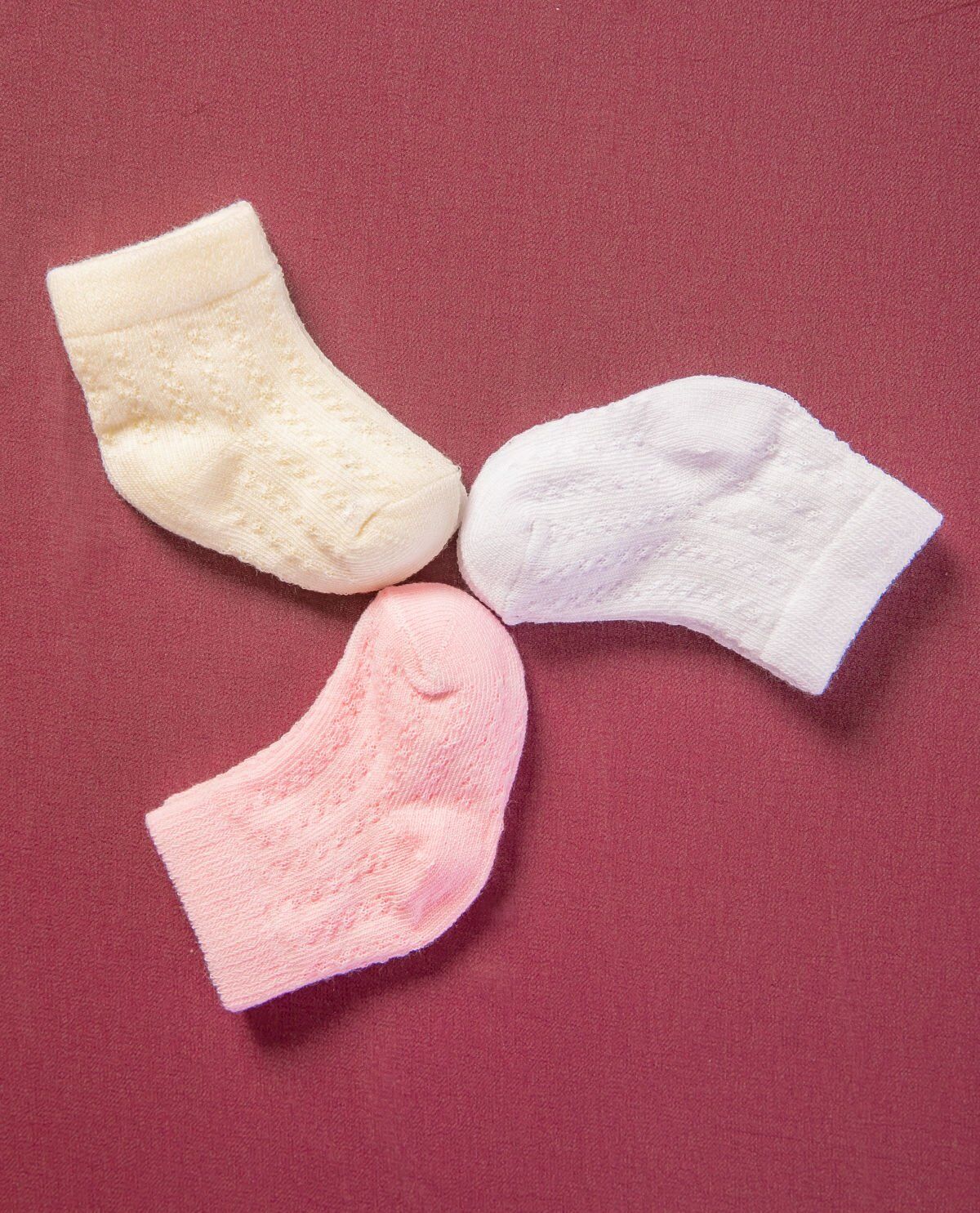 3lü Eko Paket Örgü Desenli Kız Bebek Çorabı RENKLİ - 0-3 AY