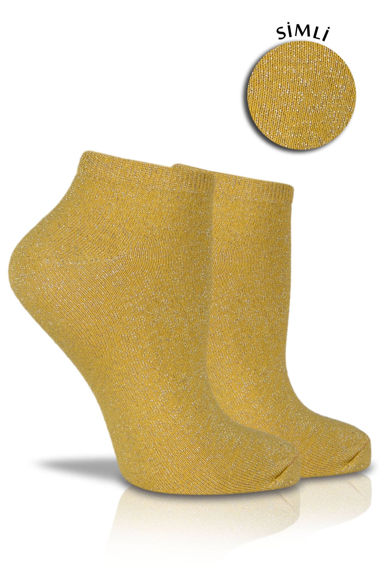 Açık Sarı Simli  Çorap Ella