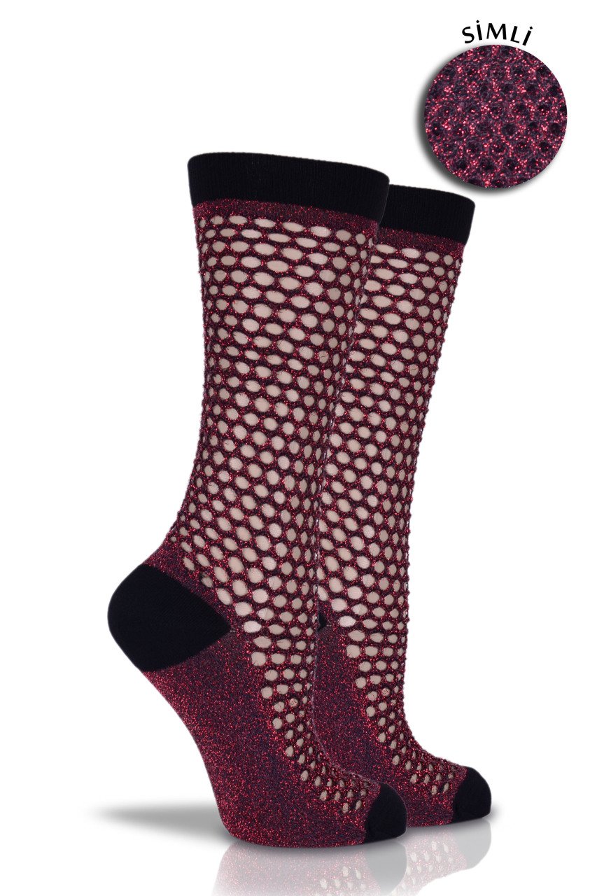 Bordo Simli File Soket Çorap BORDO - 35/39