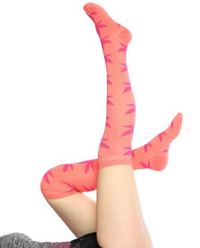 Pembe Yaprak Desenli Yavruağzı Renk Dizüstü Çorap