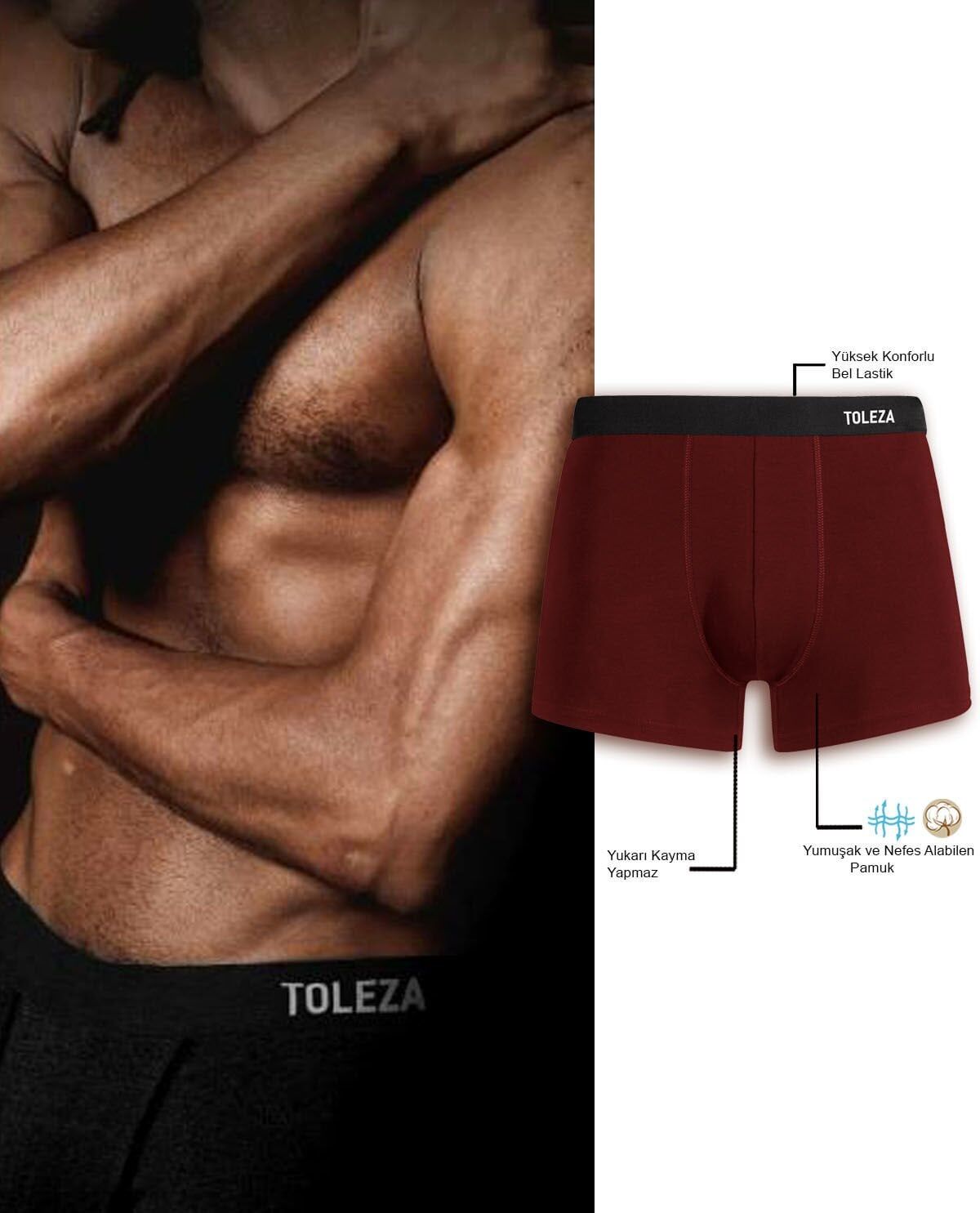 Likralı Pamuk Erkek Boxer Bordo Renk BORDO - S BEDEN