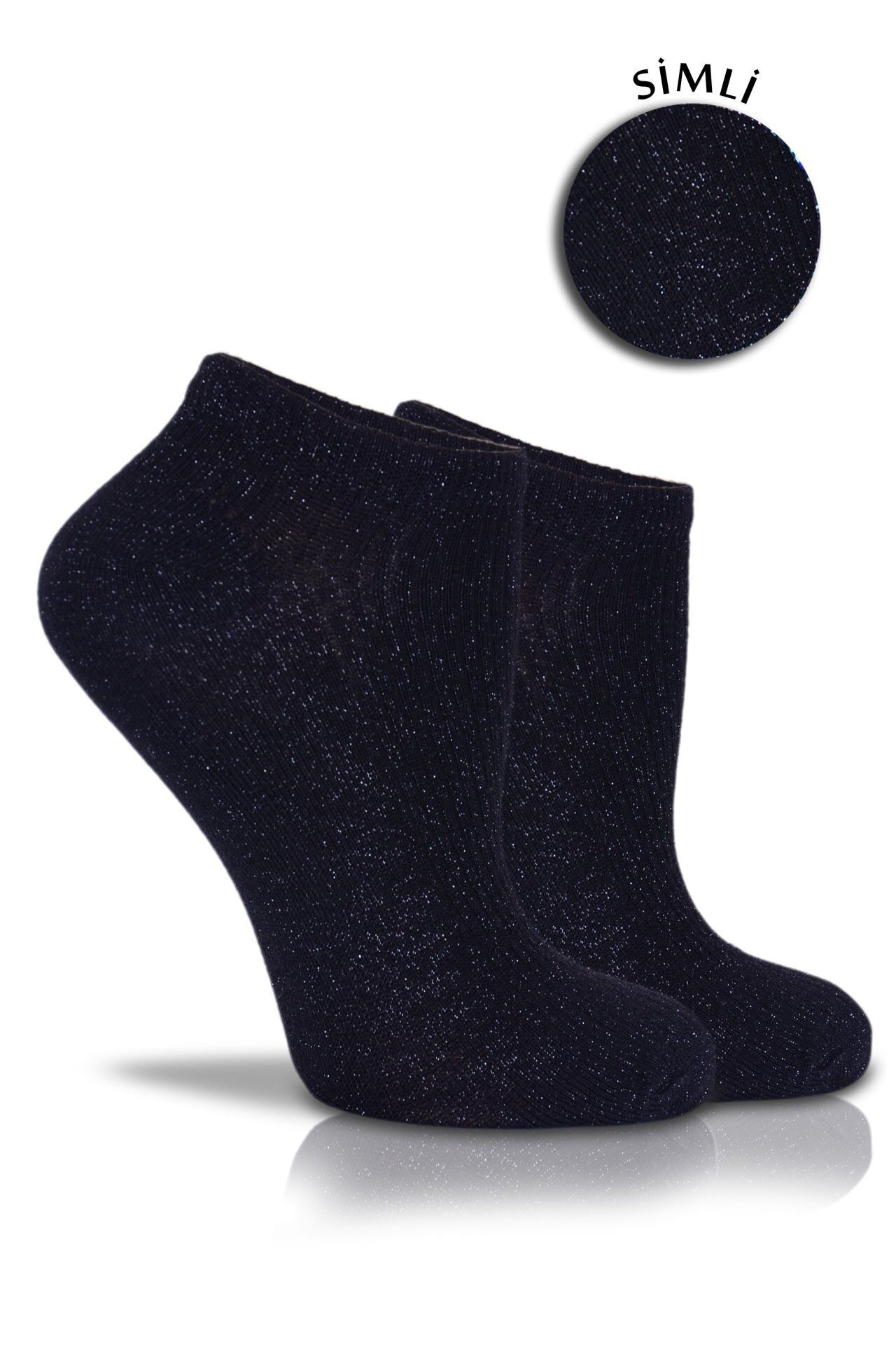 Çizgi Detaylı Siyah Simli Soket Çorap SİYAH - 35/39